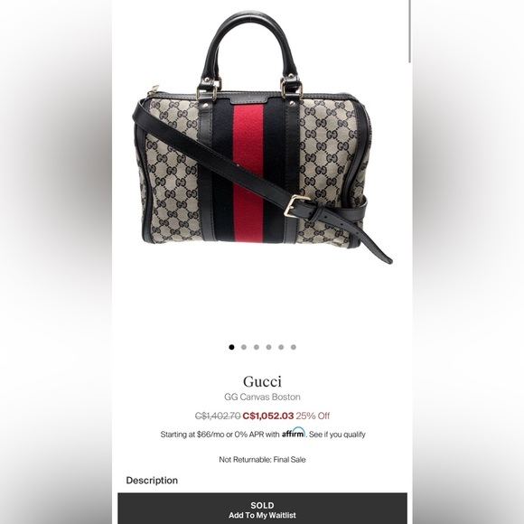 Authentic Gucci GG canvas leather Boston bag with strap - Picture 15 of 15